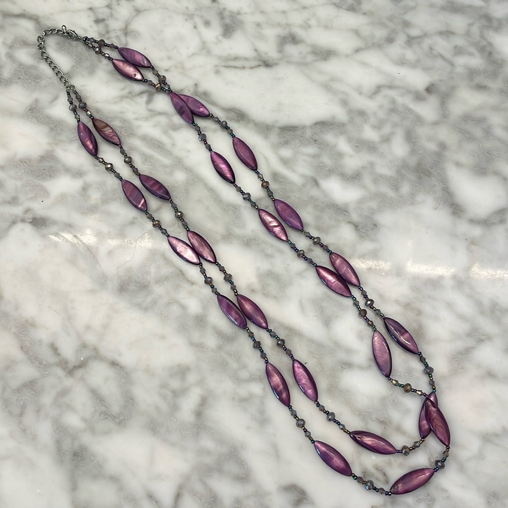 Purple 2 layer beaded necklace